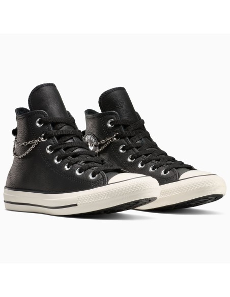 Converse Chuck Taylor A16409C Homme/Femme – Basket  Noire en Cuir avec Chaîne