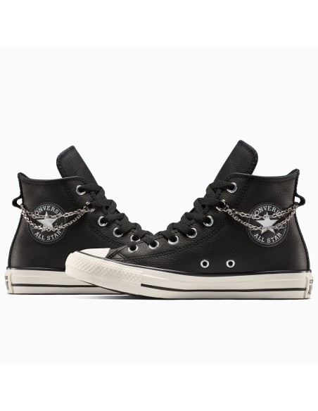 Converse Chuck Taylor A16409C Homme/Femme – Basket  Noire en Cuir avec Chaîne