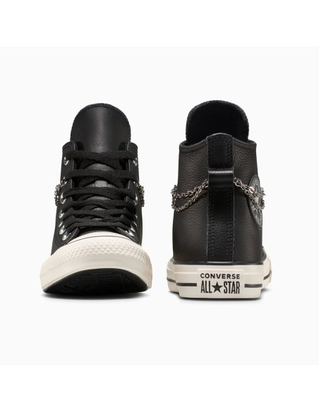 Converse Chuck Taylor A16409C Homme/Femme – Basket  Noire en Cuir avec Chaîne