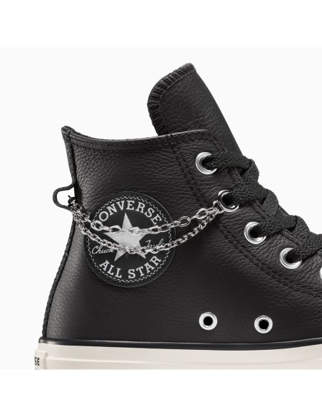 Converse Chuck Taylor A16409C Homme/Femme – Basket  Noire en Cuir avec Chaîne