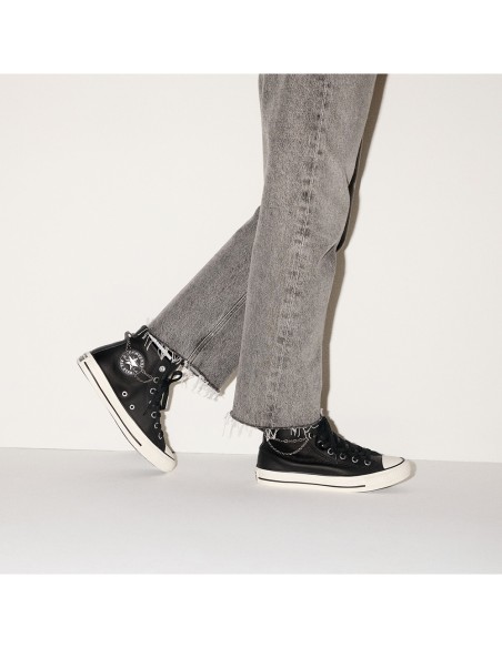 Converse Chuck Taylor A16409C Homme/Femme – Basket  Noire en Cuir avec Chaîne