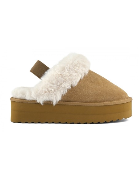 Chaussons Plateforme Suède Beige et Fourrure - Colors of California