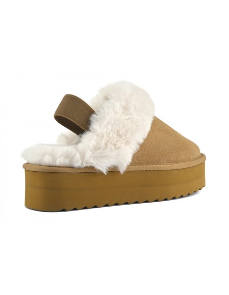 Chaussons Plateforme Suède Beige et Fourrure - Colors of California