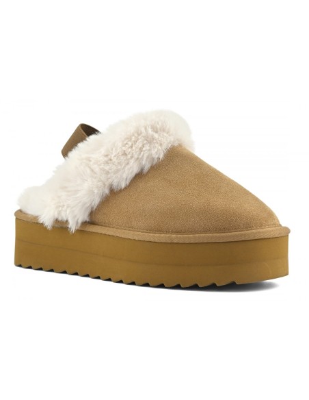 Chaussons Plateforme Suède Beige et Fourrure - Colors of California