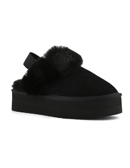 Chaussons Plateforme Fourrure Noirs - Colors of California
