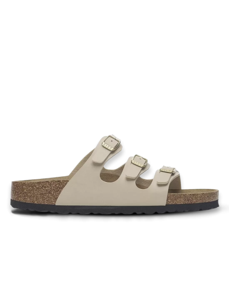 Birkenstock Florida  – Sandales femme 3 brides beige à semelle anatomique
