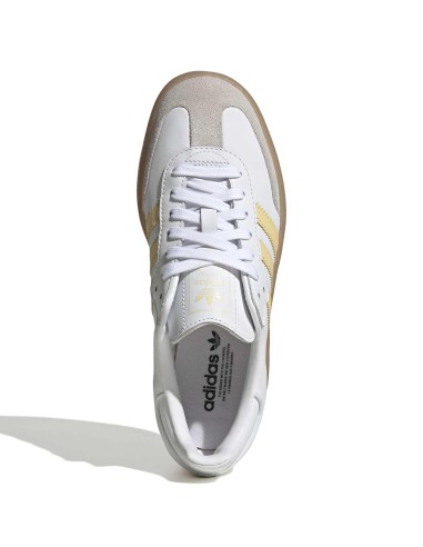 Adidas Sambae Femme Blanc Jaune – Sneaker cuir & semelle plateforme gomme