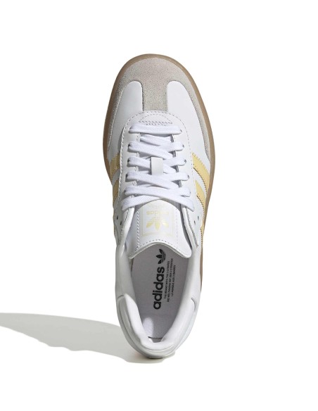 Adidas Sambae Femme Blanc Jaune – Sneaker cuir & semelle plateforme gomme