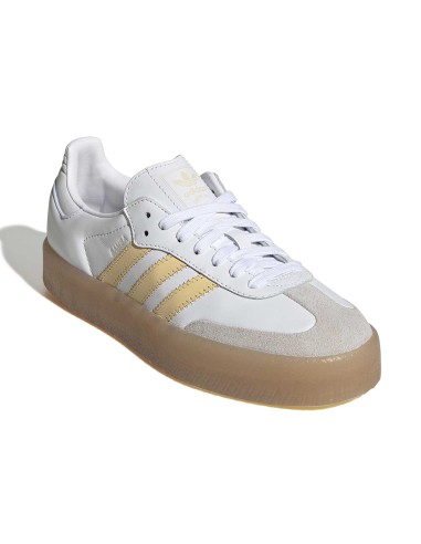 Adidas Sambae Femme Blanc Jaune – Sneaker cuir & semelle plateforme gomme