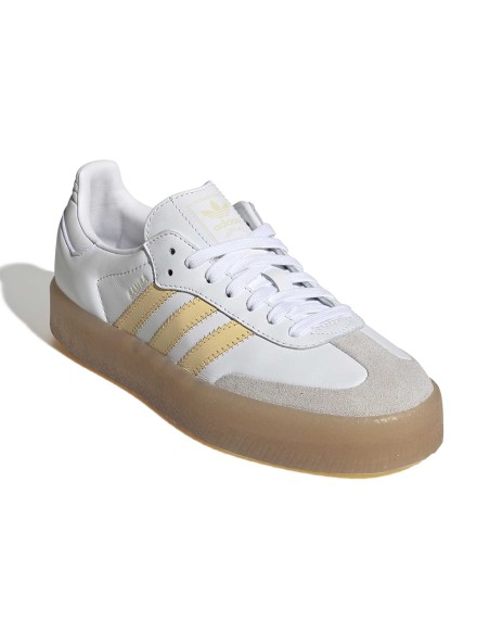 Adidas Sambae Femme Blanc Jaune – Sneaker cuir & semelle plateforme gomme