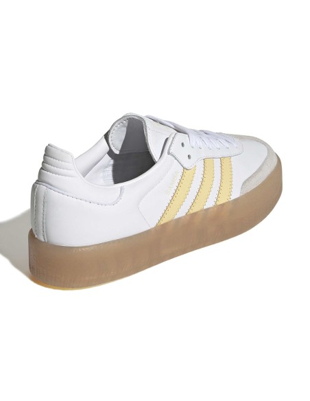 Adidas Sambae Femme Blanc Jaune – Sneaker cuir & semelle plateforme gomme