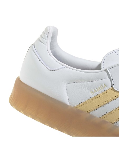 Adidas Sambae Femme Blanc Jaune – Sneaker cuir & semelle plateforme gomme