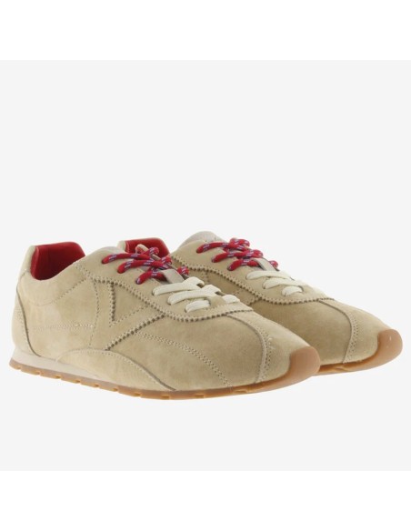 Victoria Aster Serraje Beige – Baskets femme en suède avec détails bordeaux