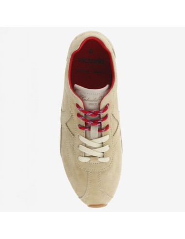 Victoria Aster Serraje Beige – Baskets femme en suède avec détails bordeaux