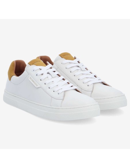 Schmoove Sparkle Sneaker – Baskets Homme cuir blanc et détails jaune tinsel
