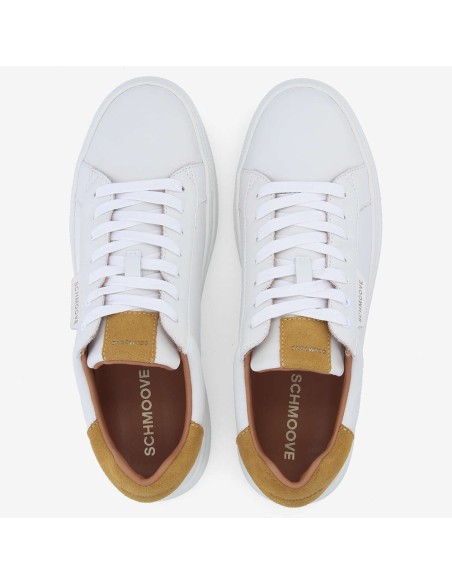 Schmoove Sparkle Sneaker – Baskets Homme cuir blanc et détails jaune tinsel
