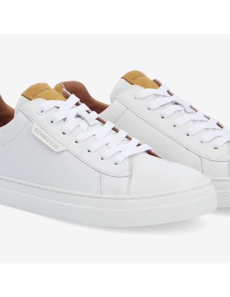 Schmoove Sparkle Sneaker – Baskets Homme cuir blanc et détails jaune tinsel