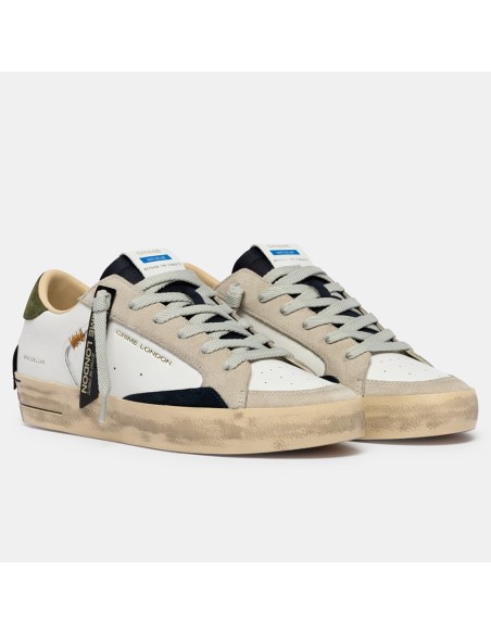 Baskets homme Crime London Skate blanc & kaki – urbaines