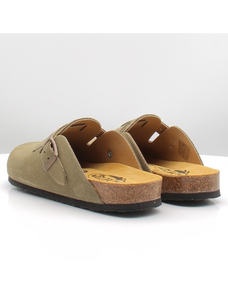 Sabot Plakton femme BLOGG en suède kaki – confort semelle liège