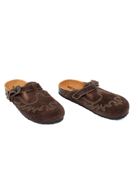 Sabots Femme Mexicana Bahia Suede Tobacco Marron Foncé