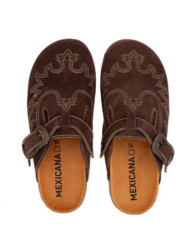 Sabots Femme Mexicana Bahia Suede Tobacco Marron Foncé