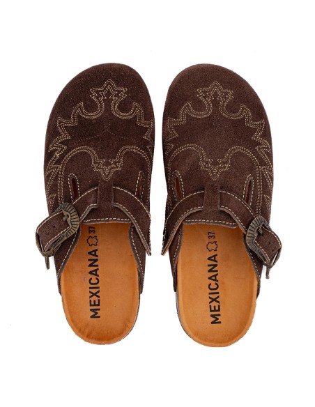 Sabots Femme Mexicana Bahia Suede Tobacco Marron Foncé