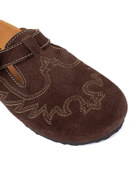 Sabots Femme Mexicana Bahia Suede Tobacco Marron Foncé
