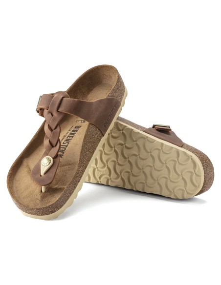 Mules Birkenstock Gizeh Braided Cuir Huilé Brown Femme - 1021355