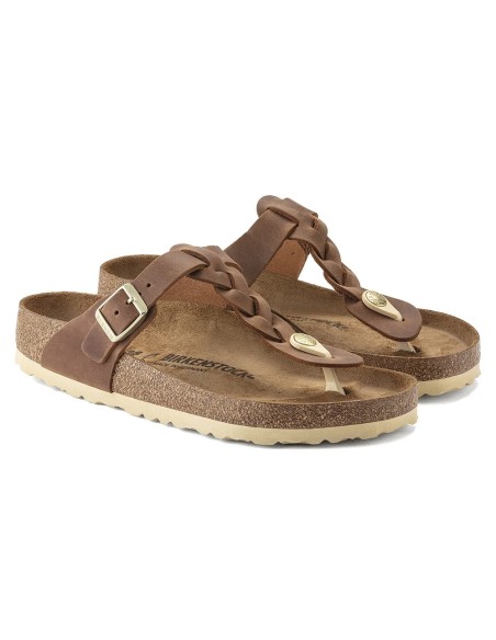 Mules Birkenstock Gizeh Braided Cuir Huilé Brown Femme - 1021355