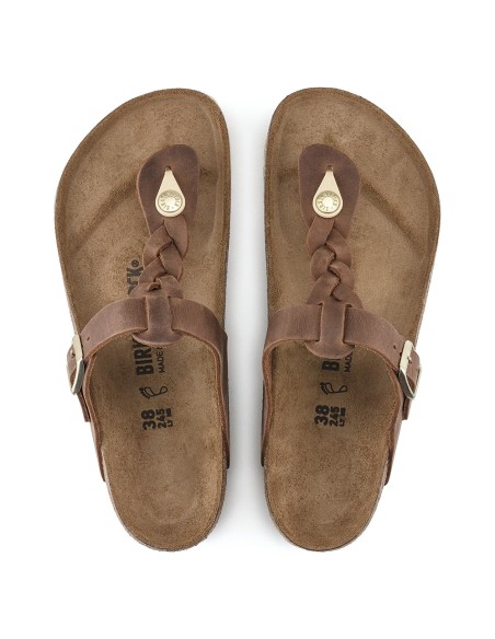 Mules Birkenstock Gizeh Braided Cuir Huilé Brown Femme - 1021355