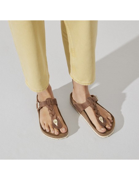 Mules Birkenstock Gizeh Braided Cuir Huilé Brown Femme - 1021355