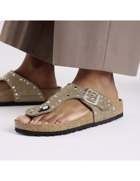 Birkenstock Gizeh Rivets Femme Taupe Suède - 1029467