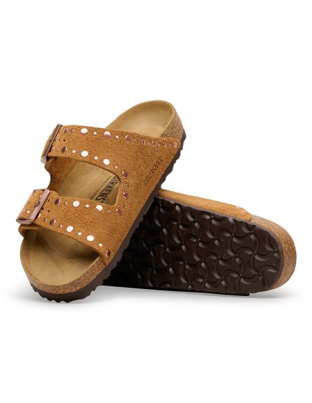 Mules femme Birkenstock Arizona Rivets suede leather cognac 1031731