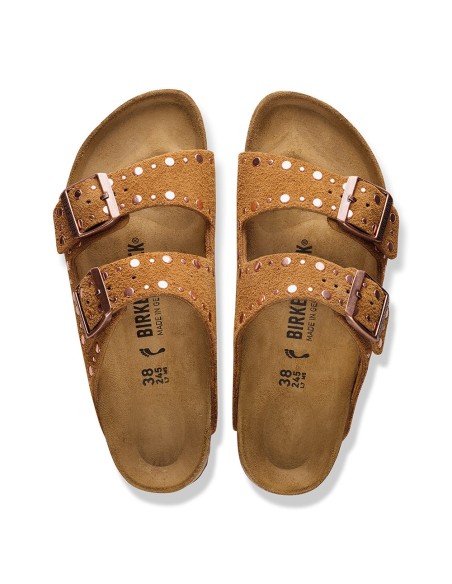 Mules femme Birkenstock Arizona Rivets suede leather cognac 1031731