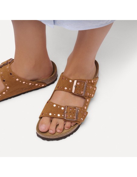 Mules femme Birkenstock Arizona Rivets suede leather cognac 1031731