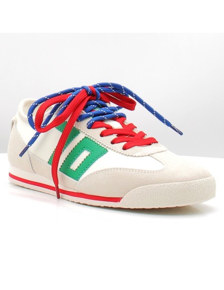 Sneakers femme Back 70 modèle Leon blanc vert lacets multicolores