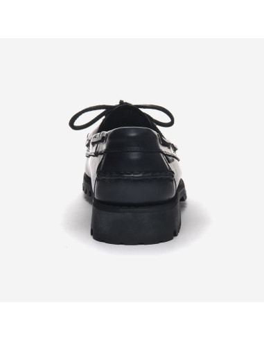 Sebago Ranger Waxy Noir femme – Chaussures bateau en cuir avec semelle crantée