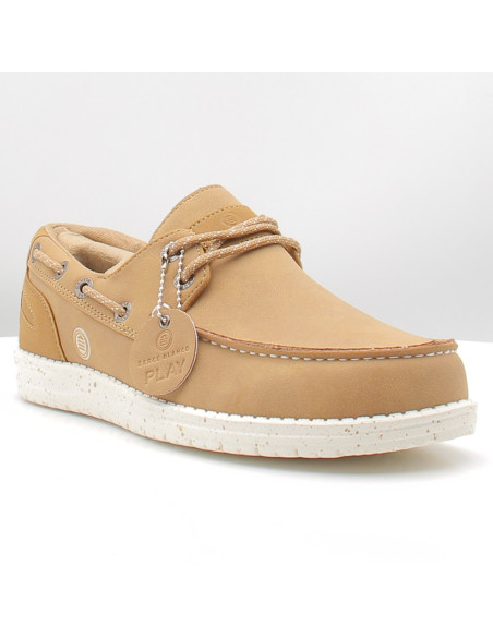 Chaussures bateau Serge Blanco beige homme semelle mouchetée