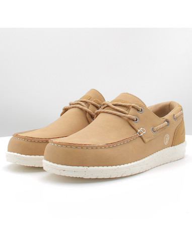 Chaussures bateau Serge Blanco beige homme semelle mouchetée