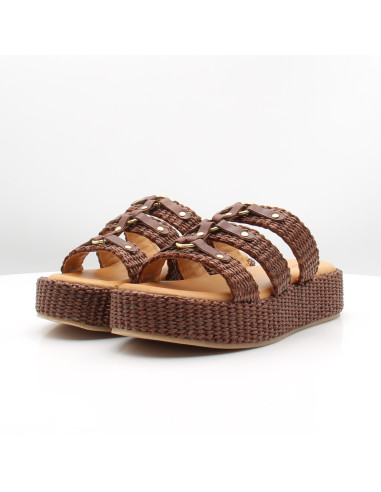 Sandales Sandro Rossi 4691 marron raphia plateforme femme