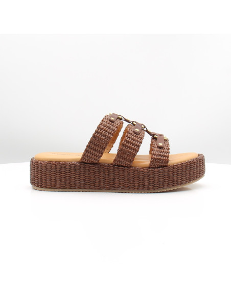 Sandales Sandro Rossi 4691 marron raphia plateforme femme