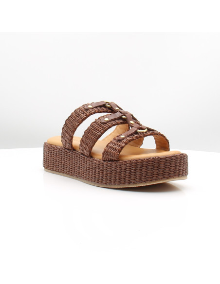 Sandales Sandro Rossi 4691 marron raphia plateforme femme