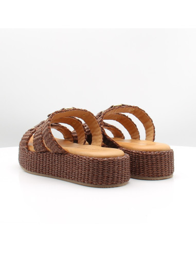 Sandales Sandro Rossi 4691 marron raphia plateforme femme