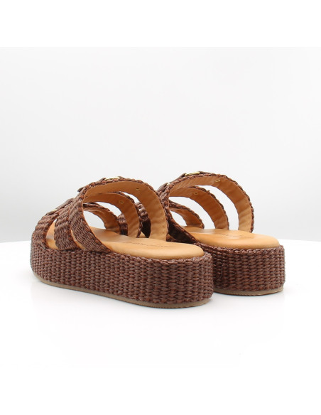Sandales Sandro Rossi 4691 marron raphia plateforme femme
