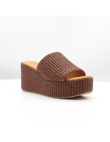 Mules Sandro Rossi marron raphia plateforme femme été chic