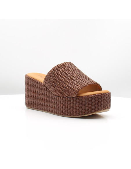 Mules Sandro Rossi marron raphia plateforme femme été chic