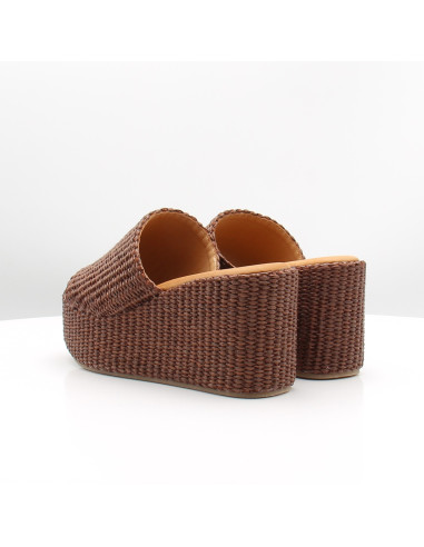 Mules Sandro Rossi marron raphia plateforme femme été chic