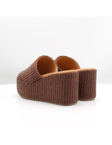 Mules Sandro Rossi marron raphia plateforme femme été chic