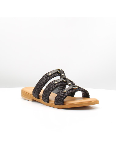 Mules Femme Sandro Rossi 4719 Nero Noir Sandales Plates Chic