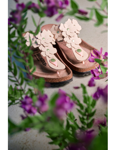 Birkenstock Gizeh Flower Femme Cuir Rose Narrow - 1029304